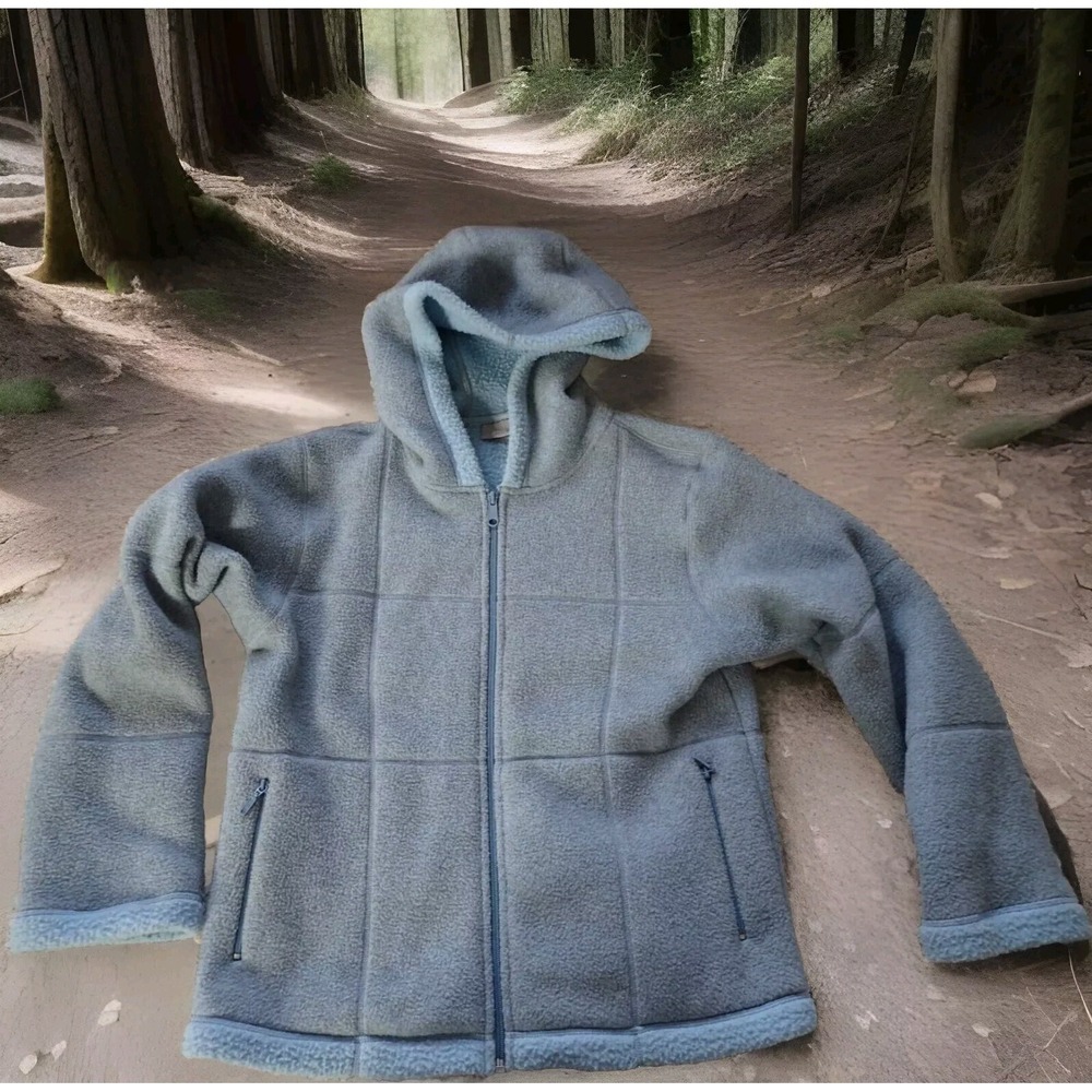 J.Crew Gym Fleece Hoodie Womens Small Blue Full Zip Excellent Grid Seam Jacket